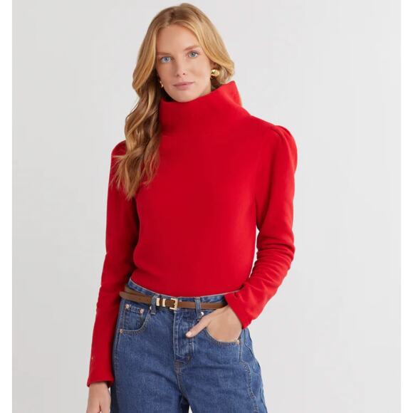 Dudley Stephens Fleece Palmer Puff Sleeve Turtleneck Red XL - Picture 1 of 9